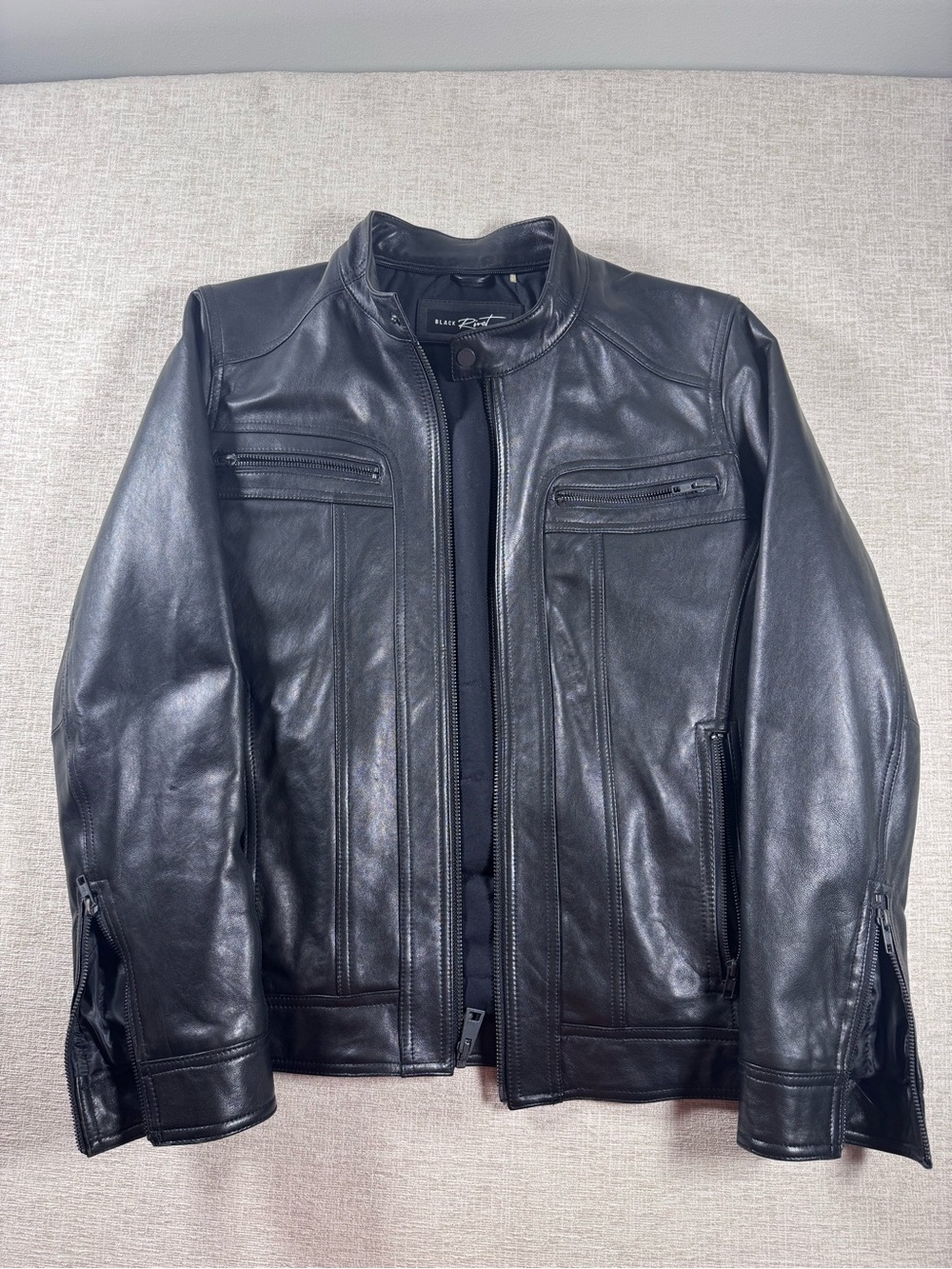 Black Rivet Men's Black Leather Bomber Jacket Med